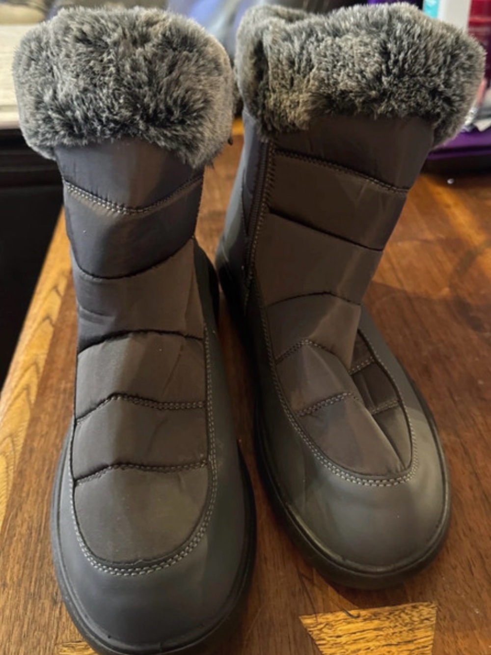 Women's Gray Insulated Winter Boots with Faux Fur Cuff